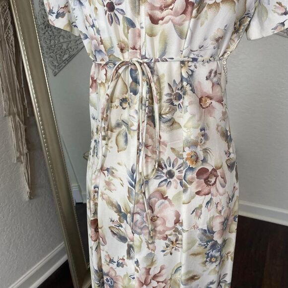 Vintage Milkmaid 80s Cream White Multi Cottage Core Flower Maxi Dress M / L - Picture 5 of 8
